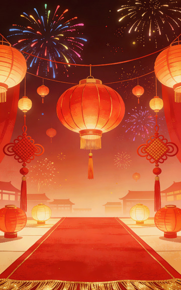 新春马年红毯灯笼烟花喜庆海报背景