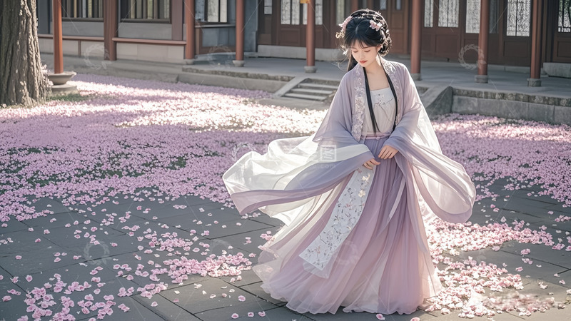 高清大图下载【趣麦麦图】花庭落英少女舞