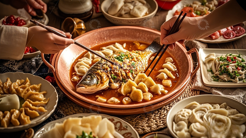 高清大图下载【趣麦麦图】春节聚餐美食
