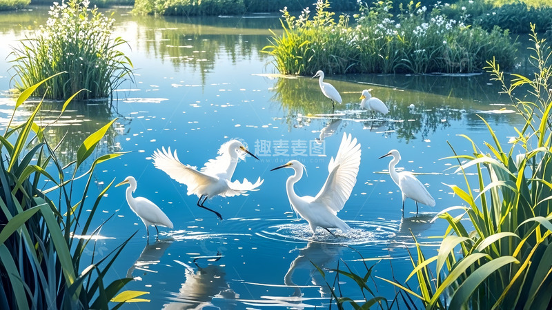 高清大图下载【趣麦麦图】野花春江嬉戏