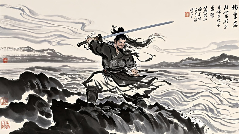 高清大图下载【趣麦麦图】江海一刀流国画