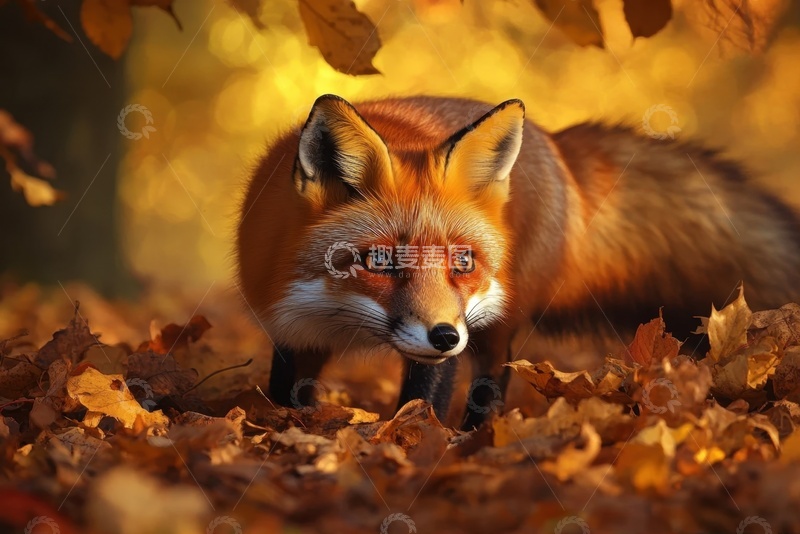 高清大图下载【趣麦麦图】秋季森林里的一只小狐狸