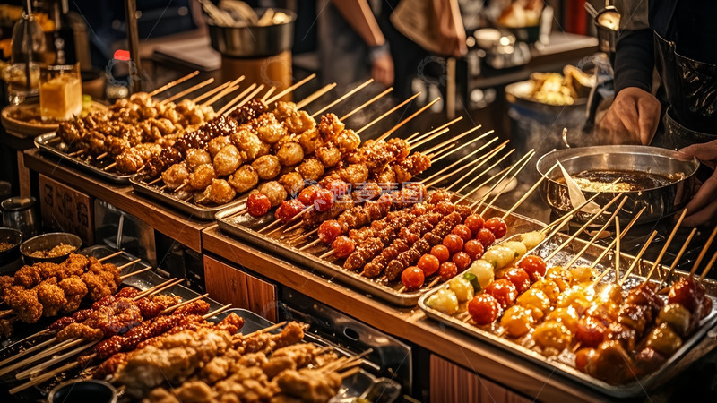高清大图下载【趣麦麦图】集市上的美食烧烤