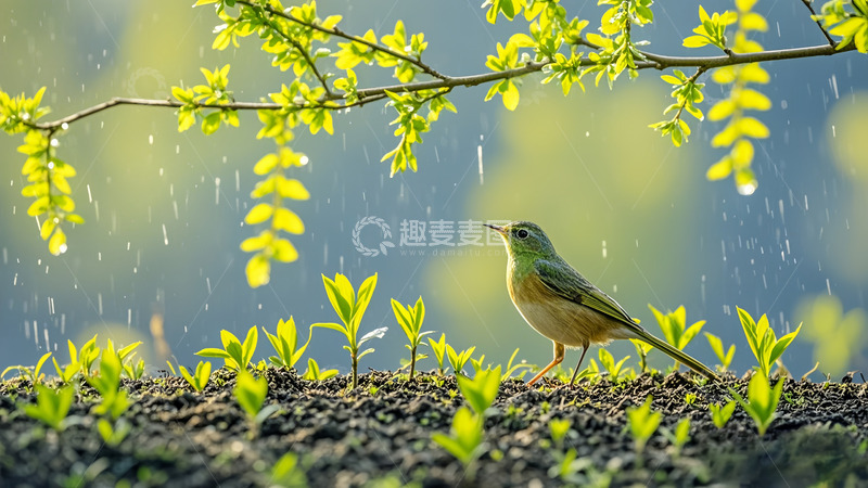 高清大图下载【趣麦麦图】雨后春芽麻雀