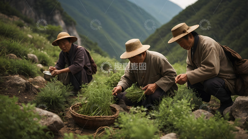 高清大图下载【趣麦麦图】春季中药采摘