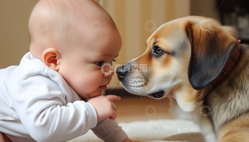 高清大图下载【趣麦麦图】孩童与宠物的对视