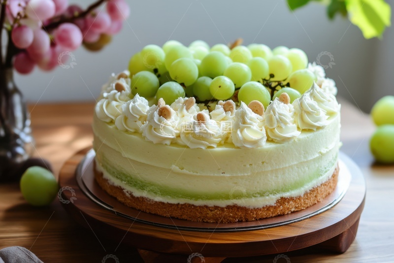 高清大图下载【趣麦麦图】绿葡萄奶油蛋糕美食