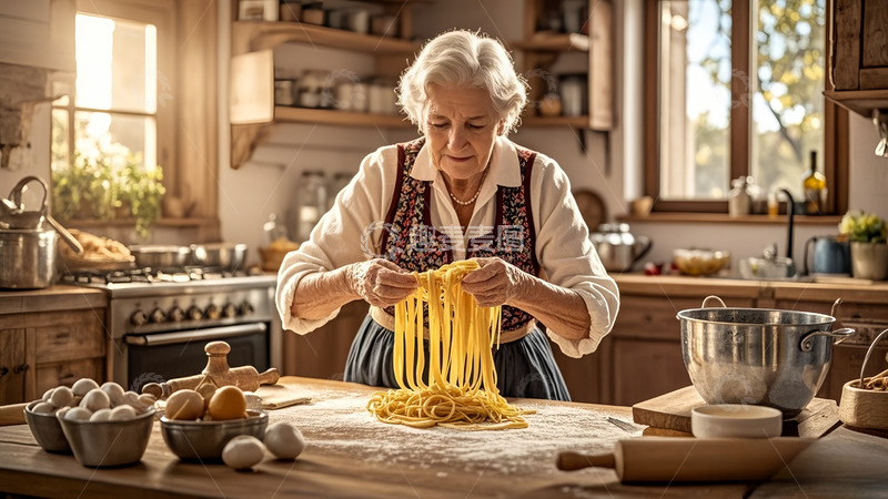 高清大图下载【趣麦麦图】姥姥烧水做面条