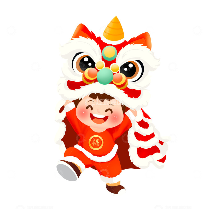 源文件下载【趣麦麦图】新年春节喜庆舞狮醒狮舞龙