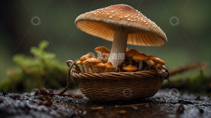 高清大图下载【趣麦麦图】雨后采菇特写