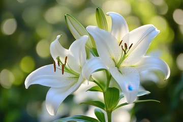 盛开的两朵白色百合花