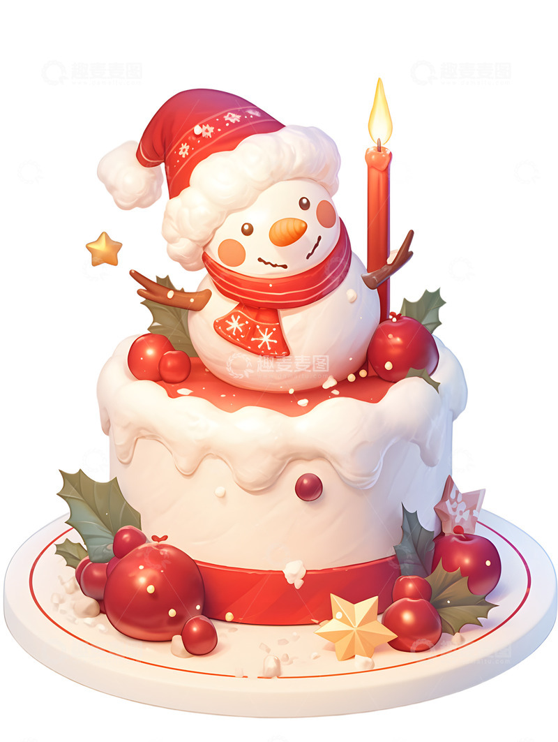 高清大图下载【趣麦麦图】卡通雪人蛋糕美味