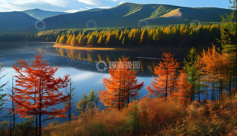 高清大图下载【趣麦麦图】秋天河水大山