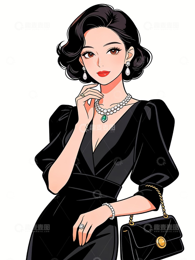 高清大图下载【趣麦麦图】一位名媛卡通