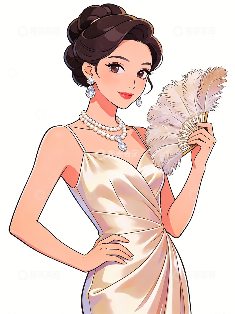高清大图下载【趣麦麦图】拿扇子的时尚名媛