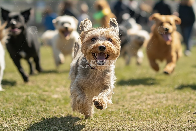 高清大图下载【趣麦麦图】一群草地上奔跑的宠物狗