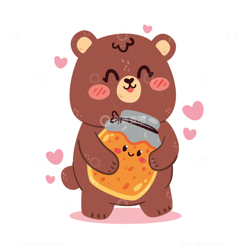 源文件下载【趣麦麦图】微笑小熊与果酱罐