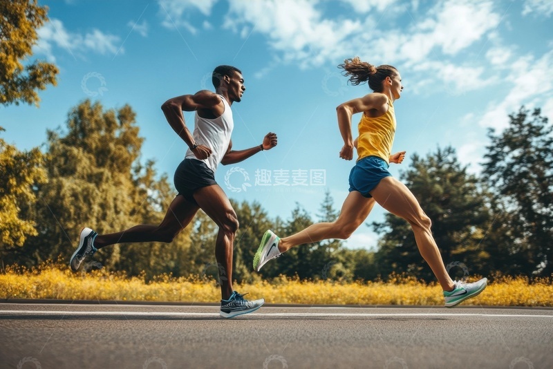 高清大图下载【趣麦麦图】公路上跑步的运动员