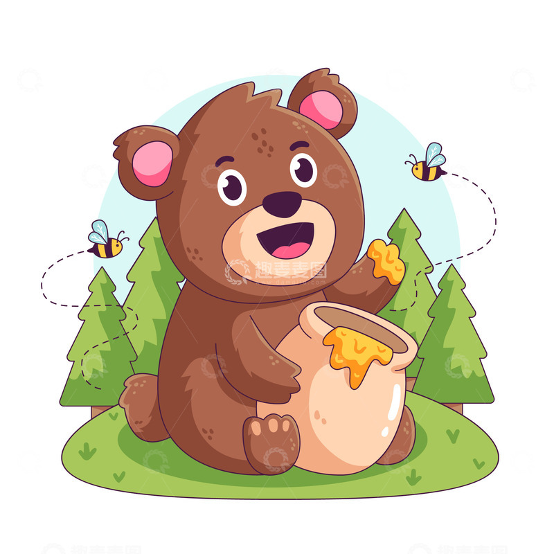 源文件下载【趣麦麦图】-欢愉小熊与蜜罐