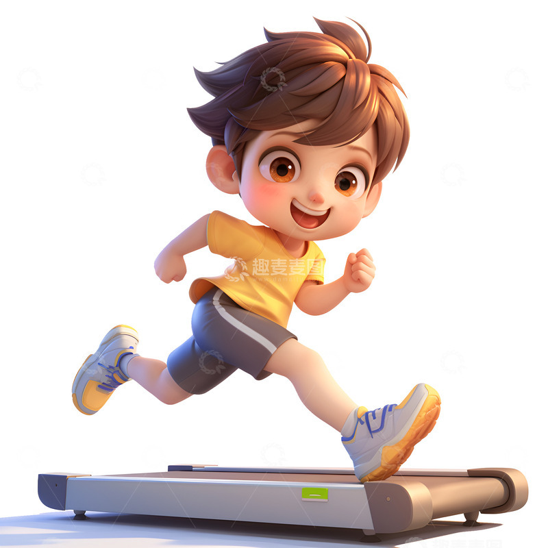 高清大图下载【趣麦麦图】卡通简约跑步机上的男孩