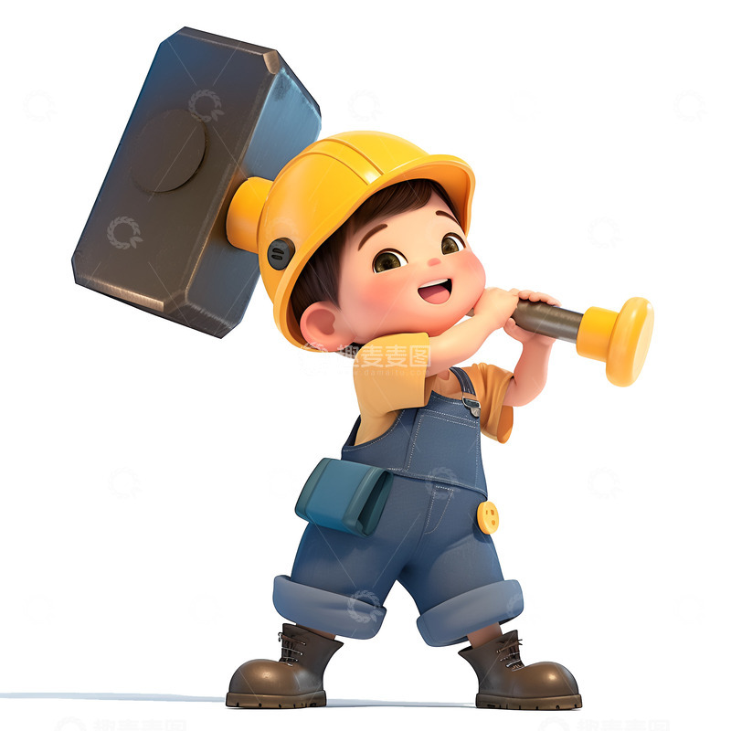 高清大图下载【趣麦麦图】卡通简约拿着大铁锤的男孩