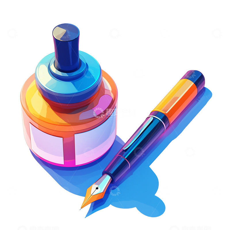 高清大图下载【趣麦麦图】卡通简约一瓶墨水和一只钢笔