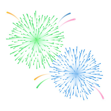 绿蓝双烟花辐射绽放