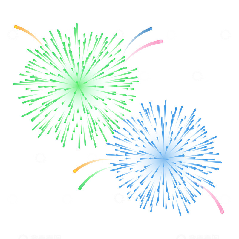 源文件下载【趣麦麦图】绿蓝双烟花辐射绽放