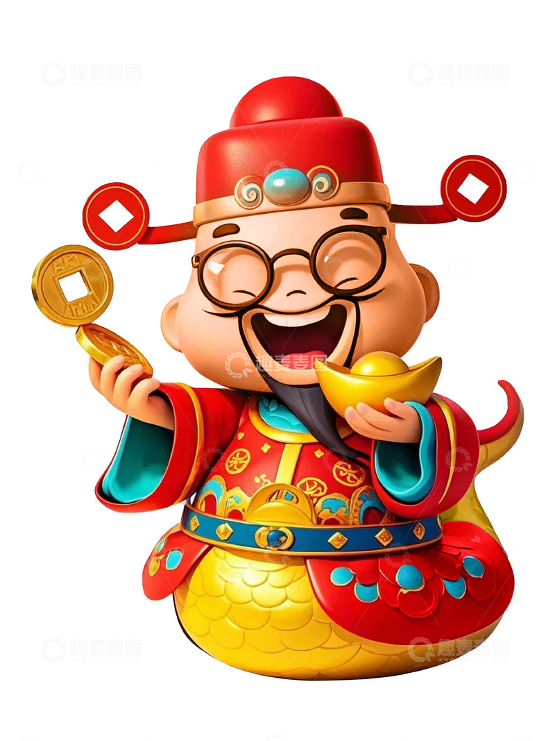 高清大图下载【趣麦麦图】蛇年春节生肖财神