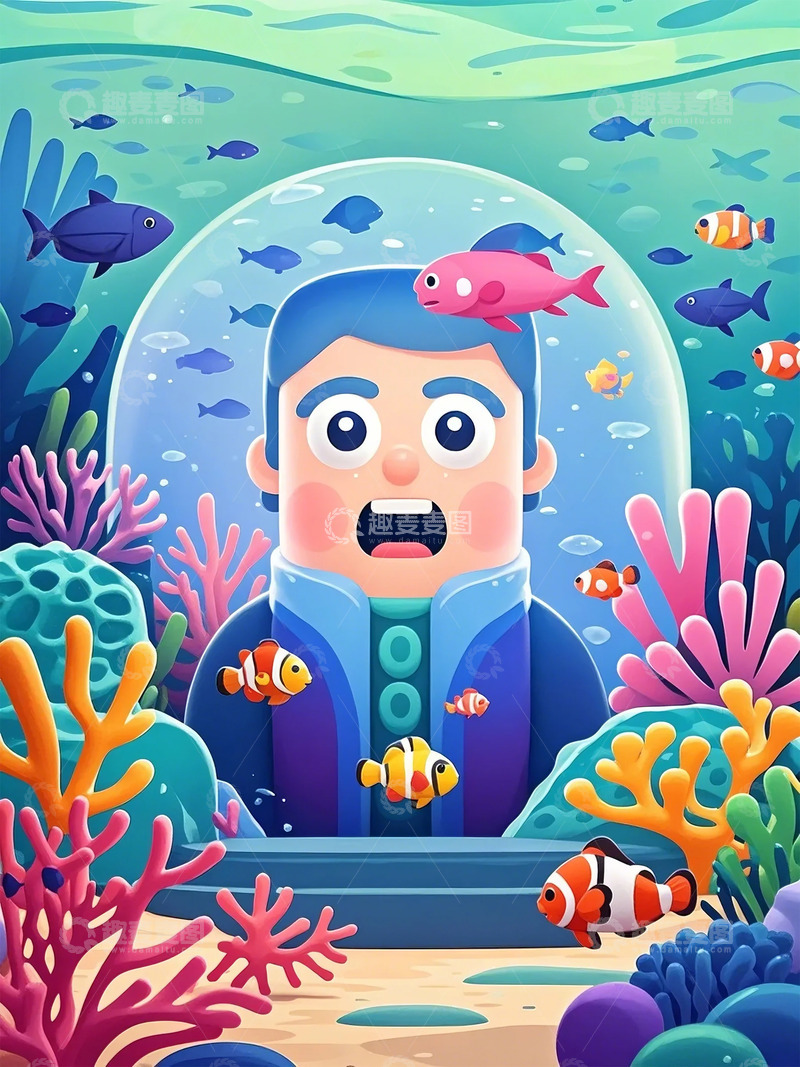 高清大图下载【趣麦麦图】卡通海底世界珊瑚插图