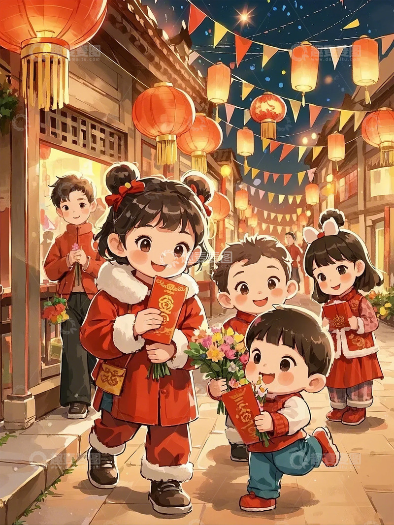 高清大图下载【趣麦麦图】春节卡通小孩红包插图