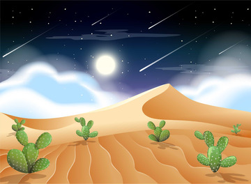 沙漠夜月的孤独仙境