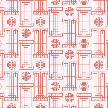 红白对称几何连续图案