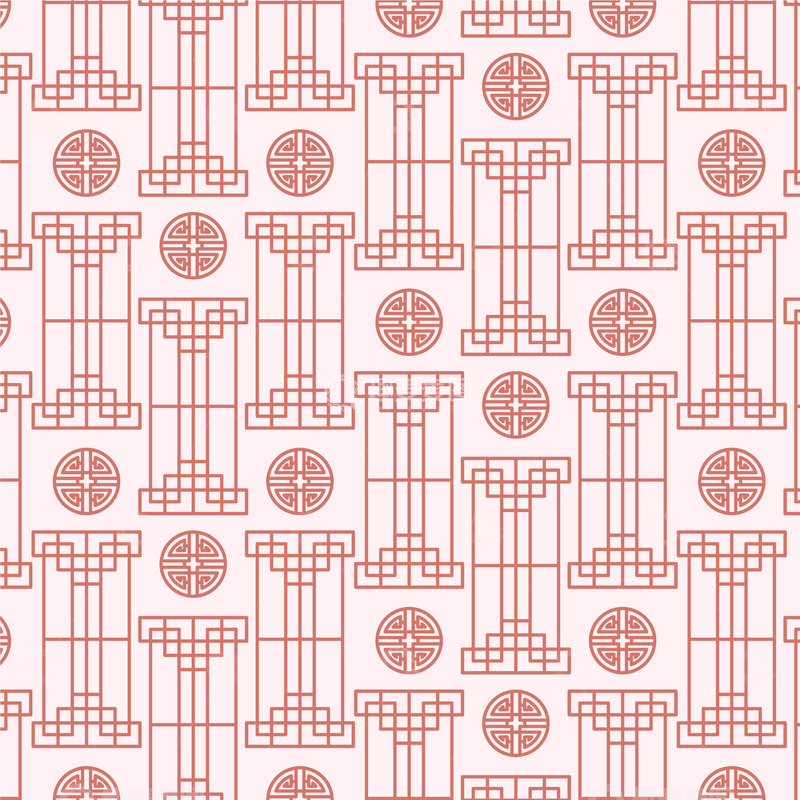 源文件下载【趣麦麦图】红白对称几何连续图案