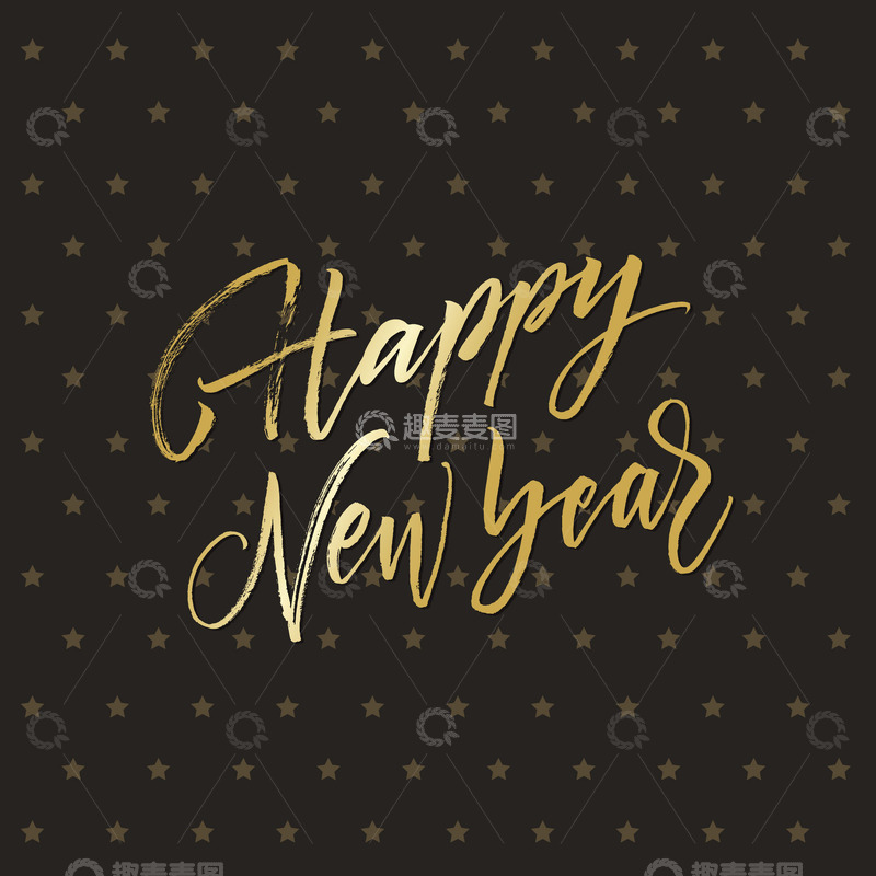 源文件下载【趣麦麦图】金色手写新年贺卡