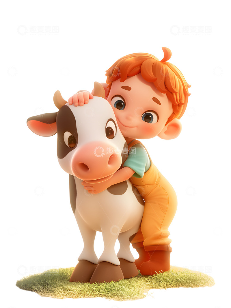 高清大图下载【趣麦麦图】男孩与自己的小奶牛