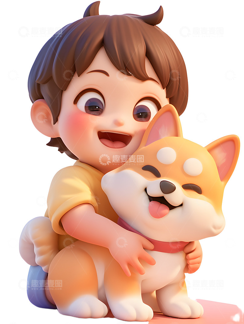高清大图下载【趣麦麦图】小孩抱着柴犬宠物