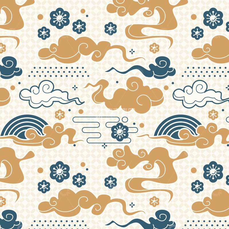 源文件下载【趣麦麦图】螺旋云朵花朵波浪无缝图案