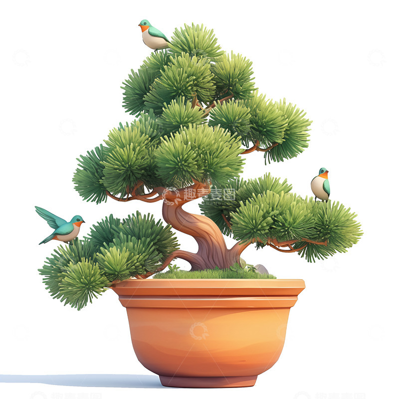 高清大图下载【趣麦麦图】卡通简约松树盆栽