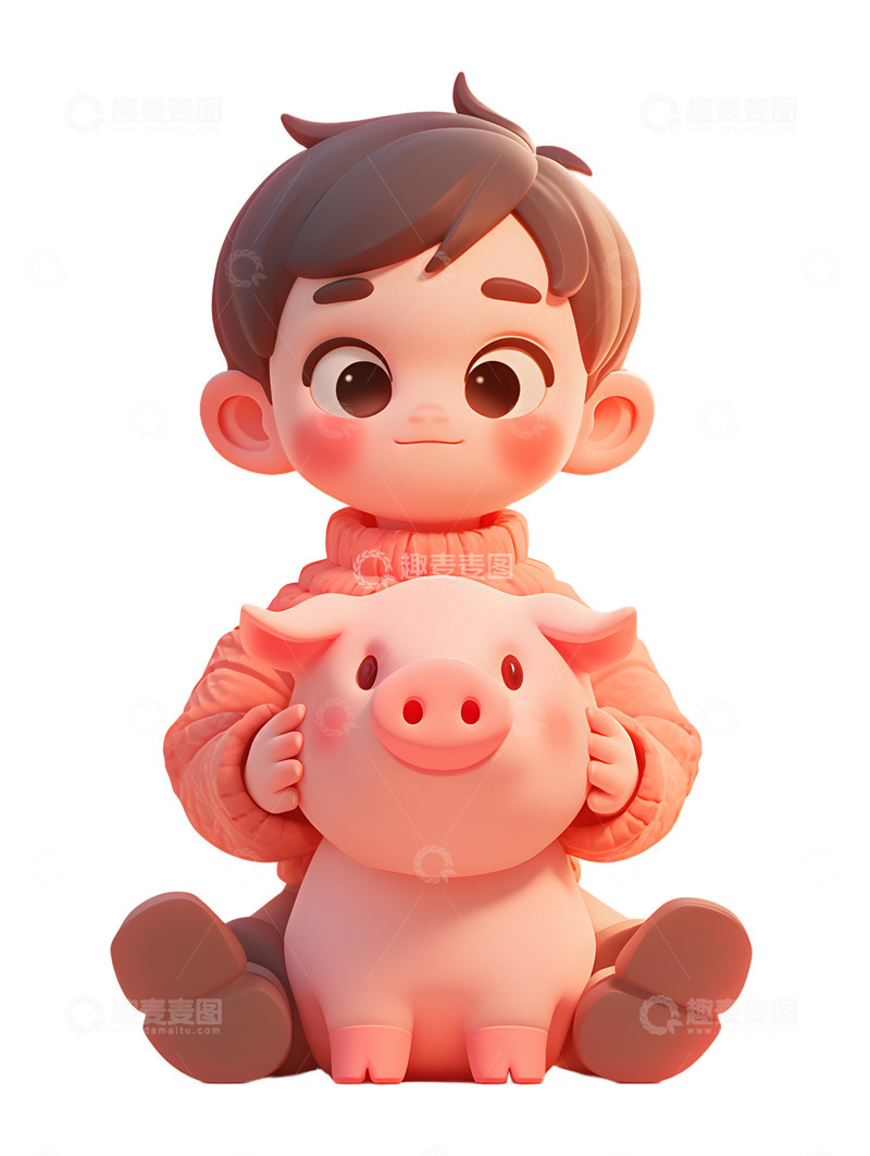 高清大图下载【趣麦麦图】卡通小孩宠物猪