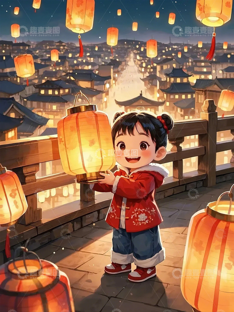 高清大图下载【趣麦麦图】卡通春节夜景灯笼