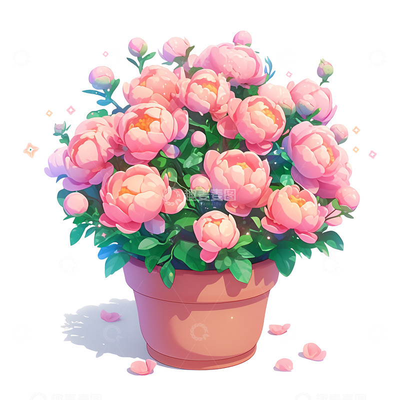 高清大图下载【趣麦麦图】卡通一盆牡丹花