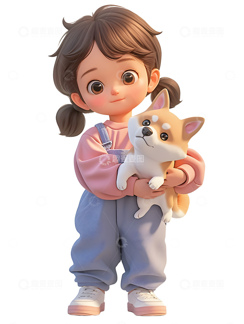 高清大图下载【趣麦麦图】女孩抱着可爱的宠物柴犬