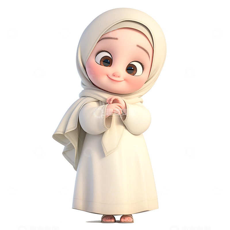 高清大图下载【趣麦麦图】卡通包着头巾的女孩