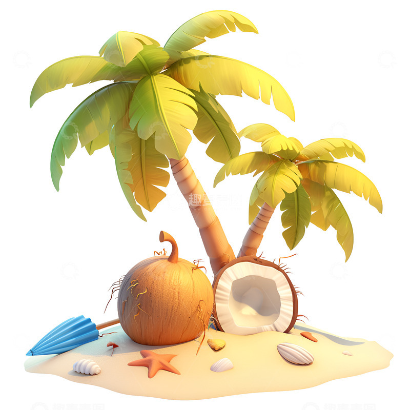 高清大图下载【趣麦麦图】卡通沙滩椰树
