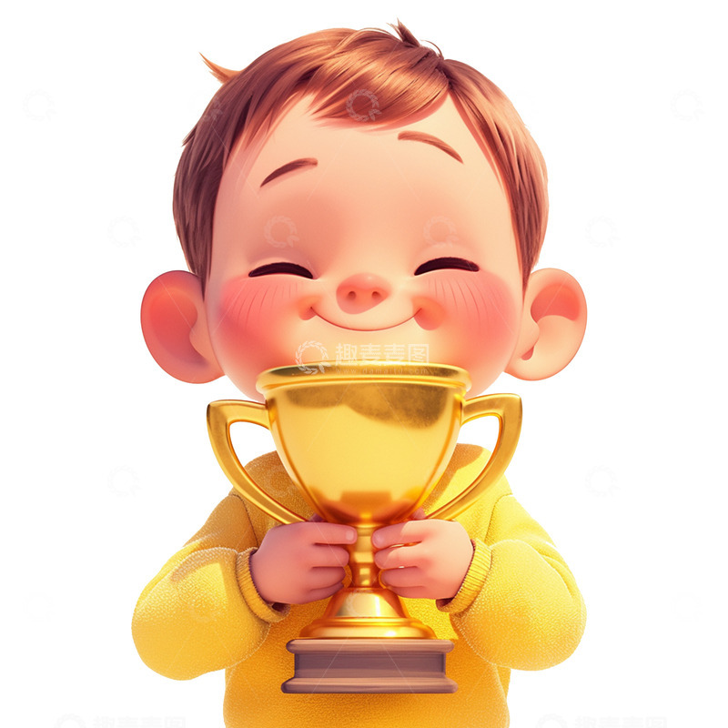 高清大图下载【趣麦麦图】卡通简约拿着奖杯的小孩