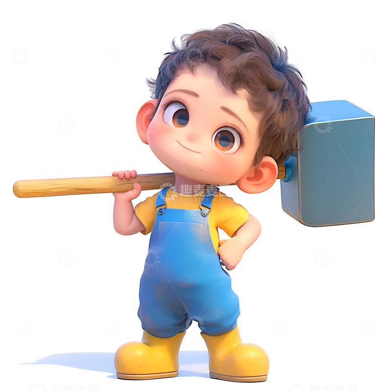 高清大图下载【趣麦麦图】卡通拿着大铁锤的孩子