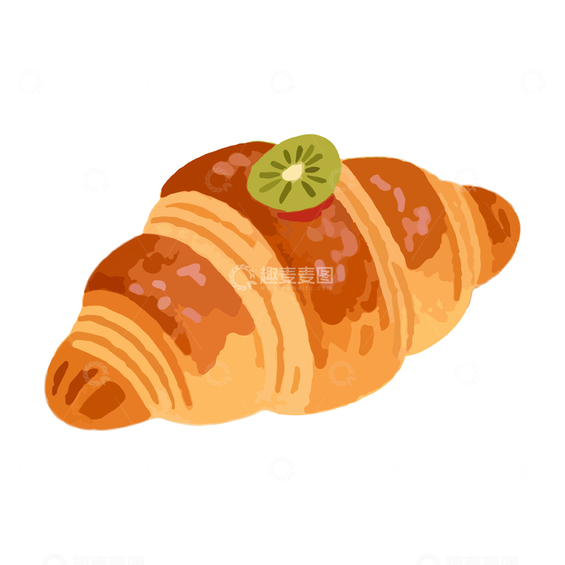 源文件下载【趣麦麦图】卡通风牛角面包美食插画