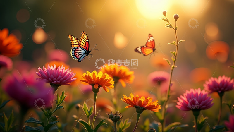 高清大图下载【趣麦麦图】夕阳黄昏下的翩舞