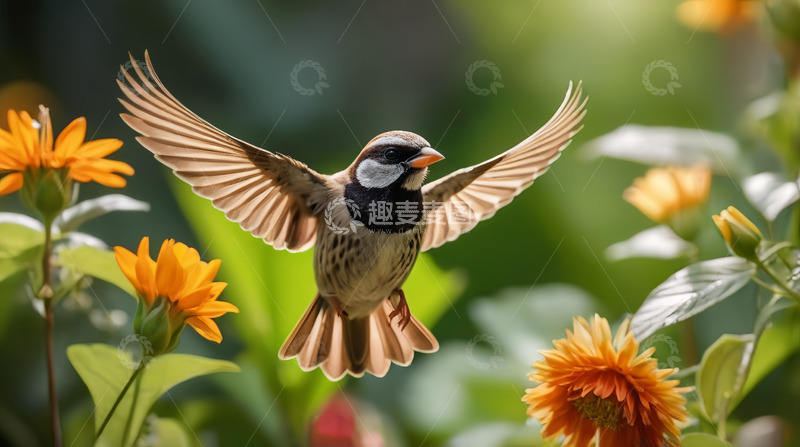 高清大图下载【趣麦麦图】春季飞鸟惊花